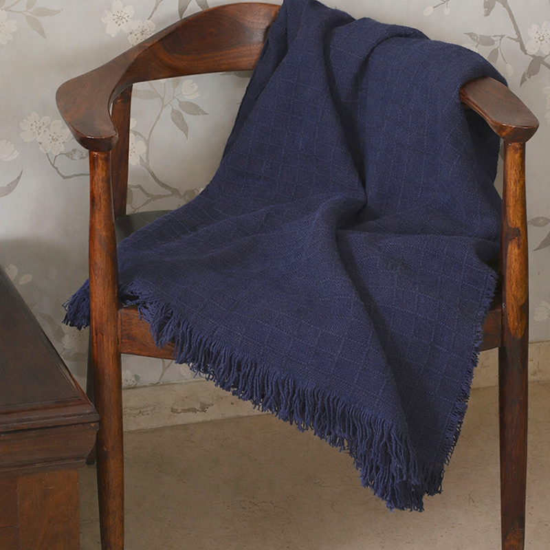 Alpaca Blue Linen Waffle Throw : Benjamin