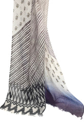 Silk Linen Cashmere - Inky Motif Geometric scarf
