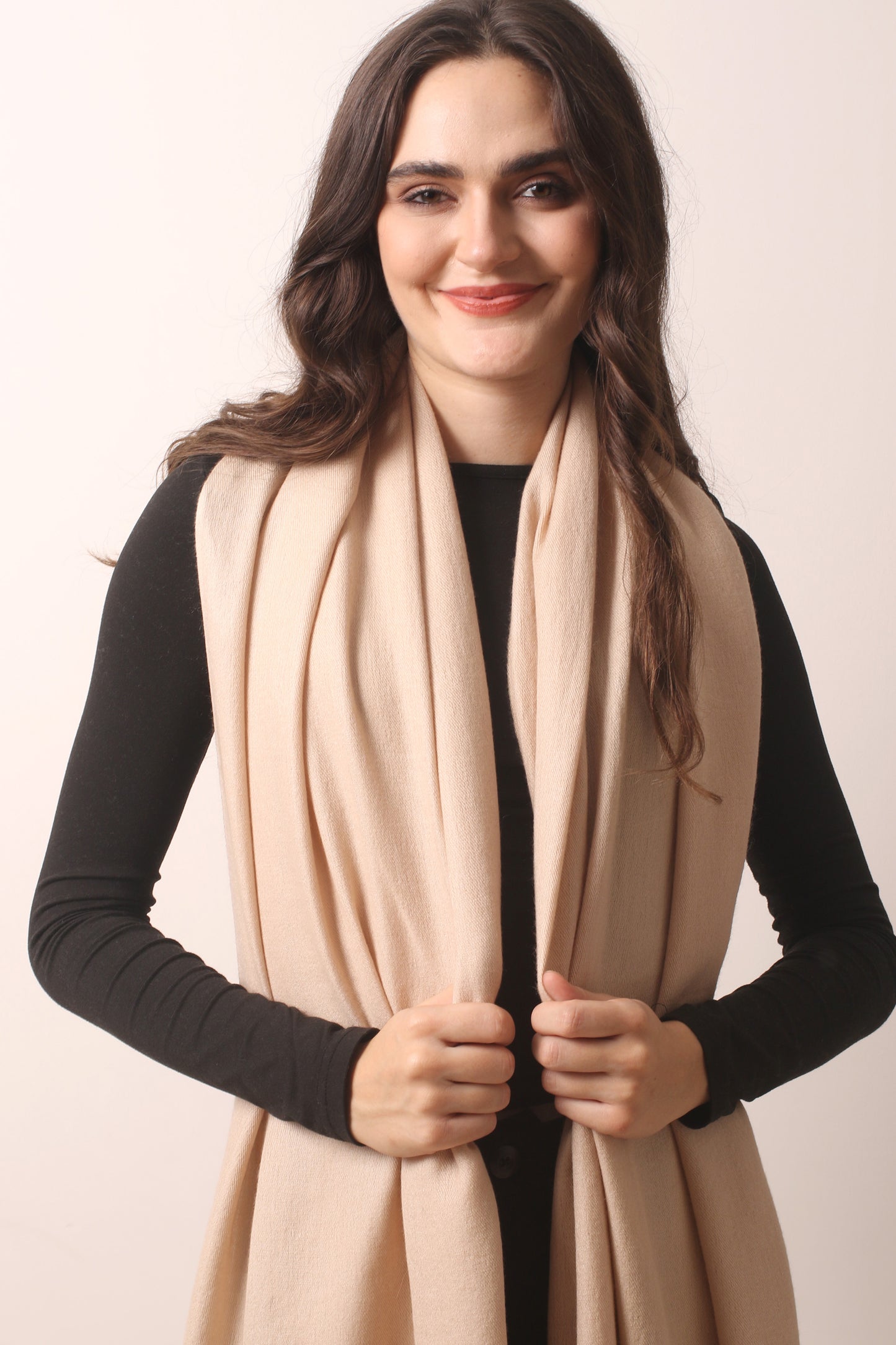 Beige Silk Cashmere Twill Scarf 3- Pashma Women's