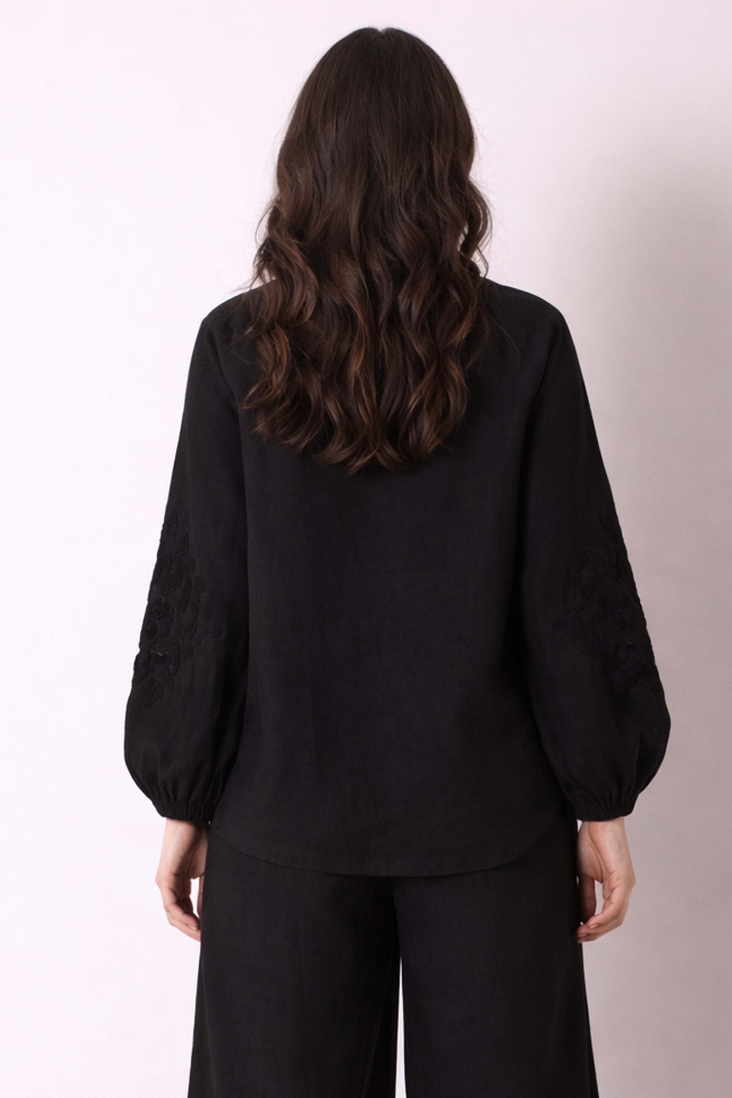 Black Buckley Embroidered Linen Shirt 4- Pashma Women's