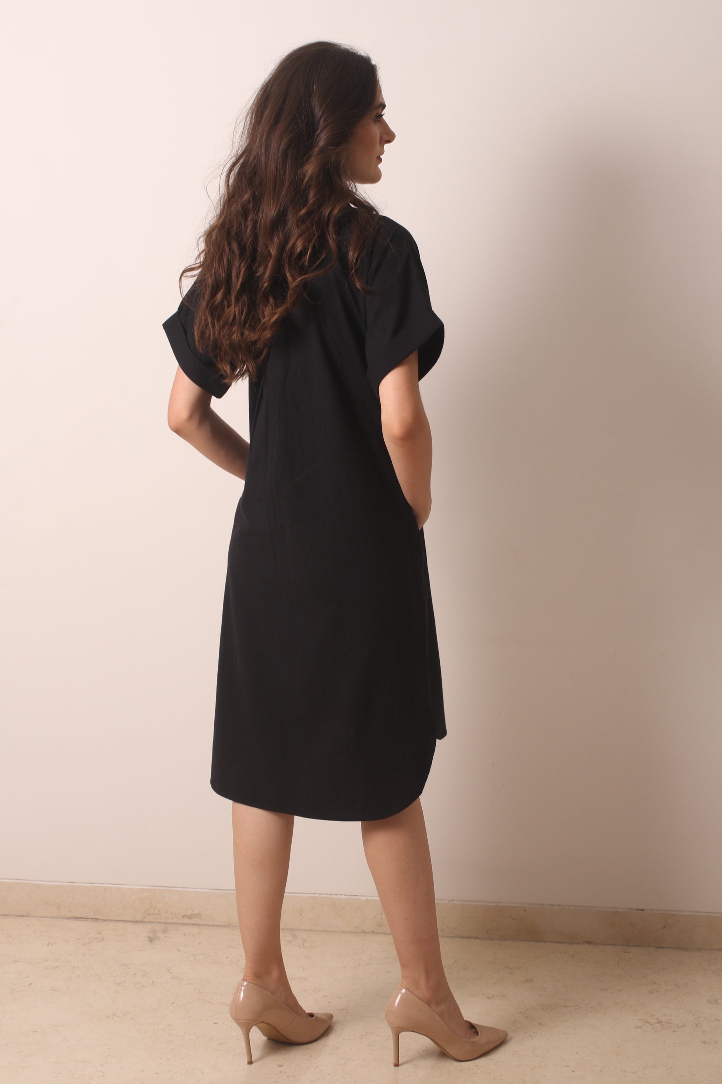 Black Embroidered Cotton Linen Dress 3- Pashma Women's