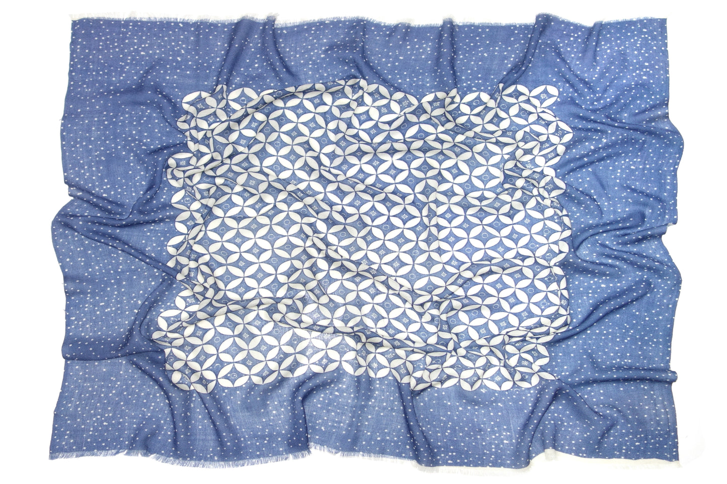 Blue Geometric wool cashmere twill scarf 2- Pashma Women's