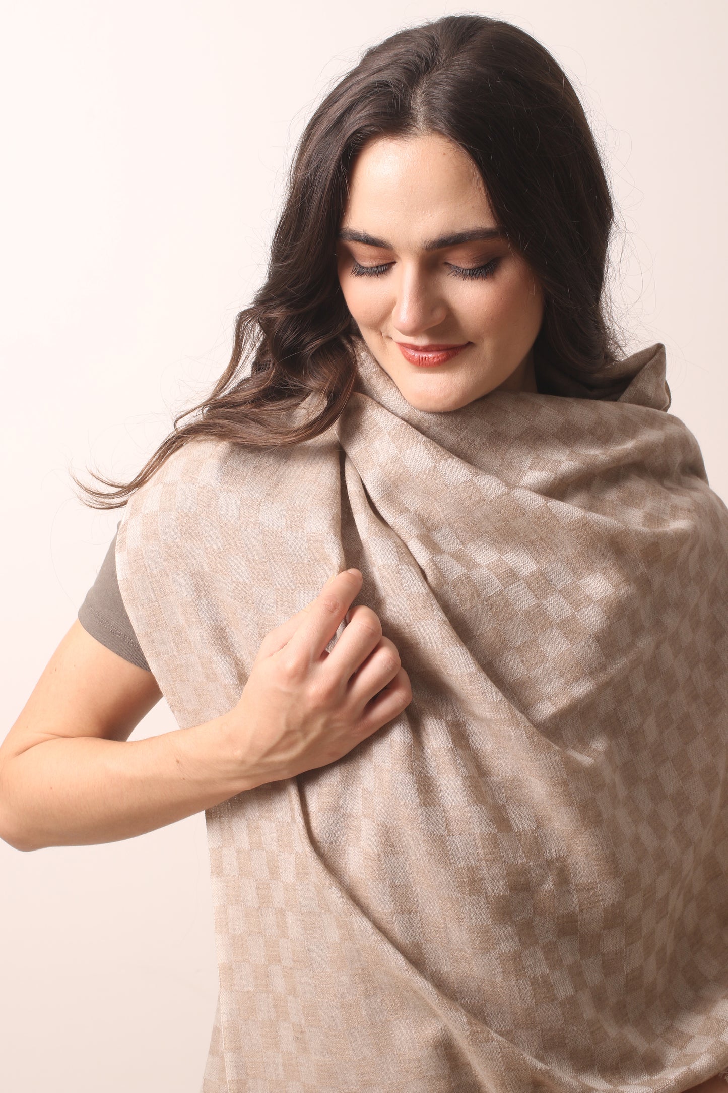 Cashmere Changpa Basket weave Scarf 2- Pashma Women's
