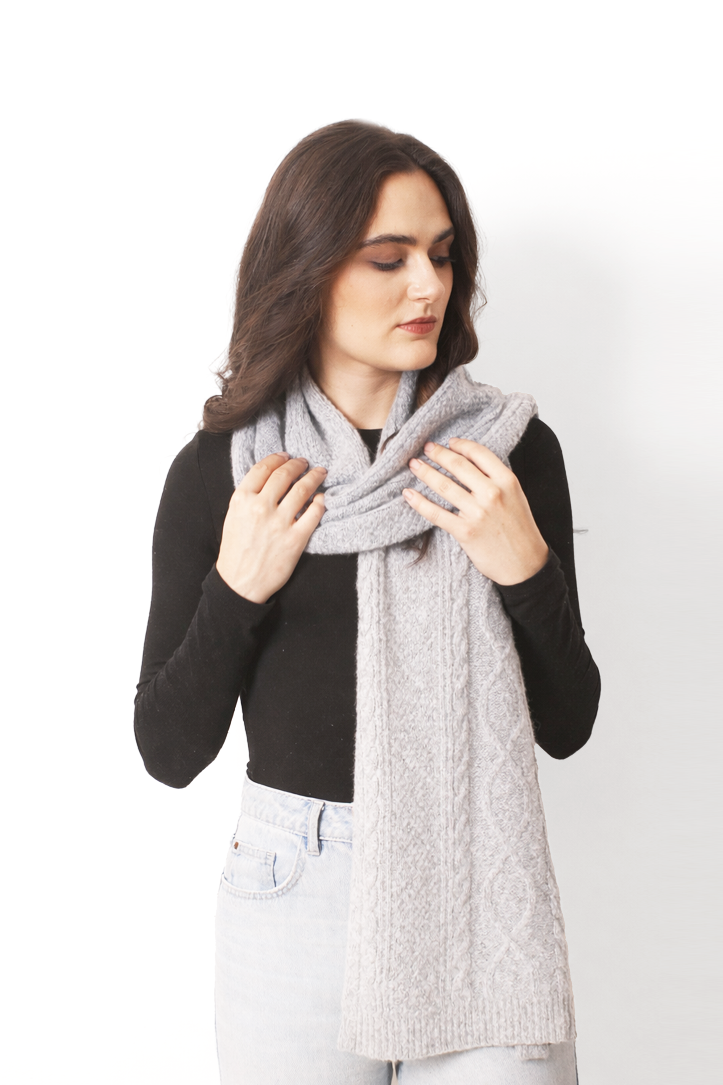 Cloud Mélange Cashmere Cable Knit Scarf