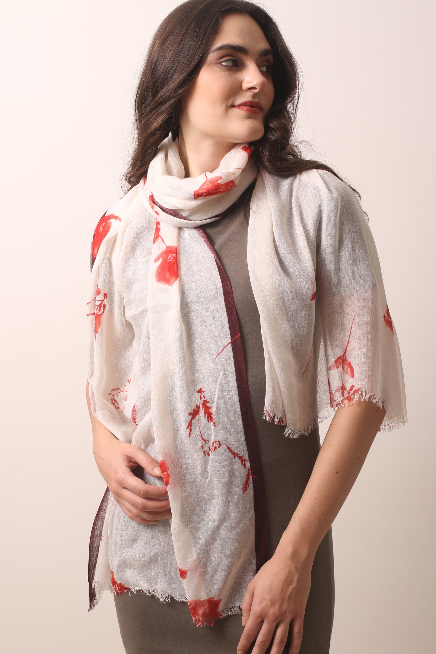 Crimson Floral Silk Cashmere Scarf 2- Pashma Women's