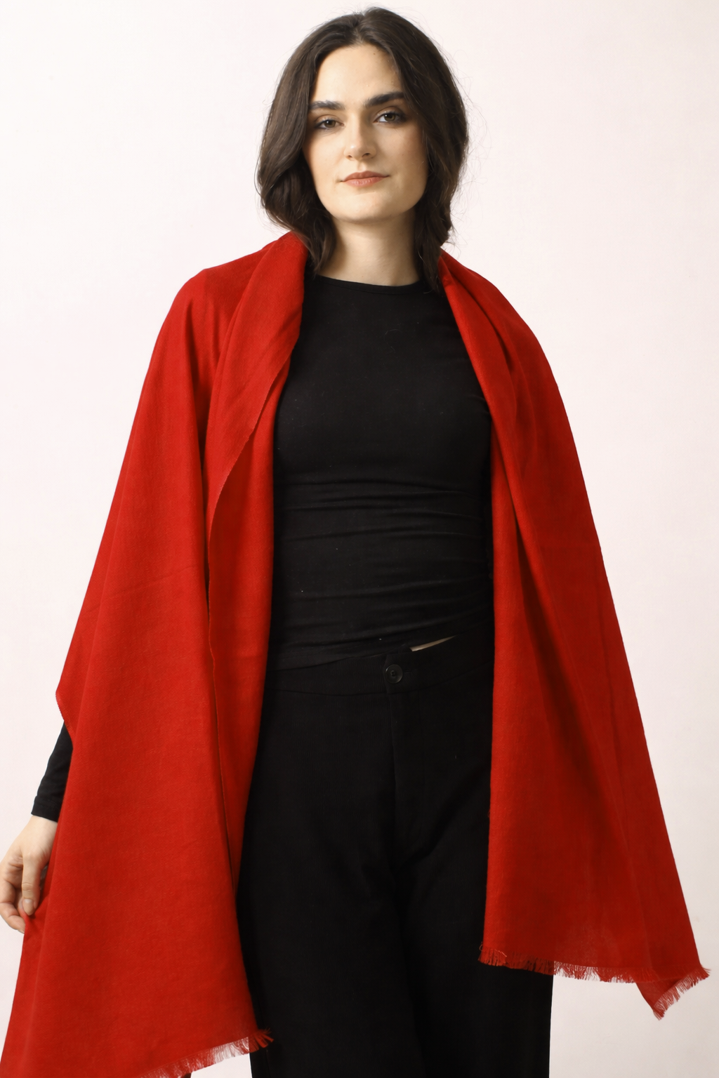 Fire Hydrant Red Silk Cashmere Twill Scarf 1 - Pashma Women's