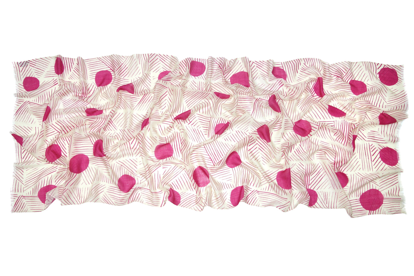 Ivory and Fuchsia Geometric Silk Cashmere Scarf 1- Pashma Women's