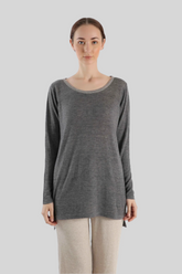 Boat Neck grey tunic-fit Cashmere Sweater