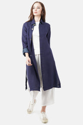 Navy Bamboo Linen Kimono Full-Sleeve
