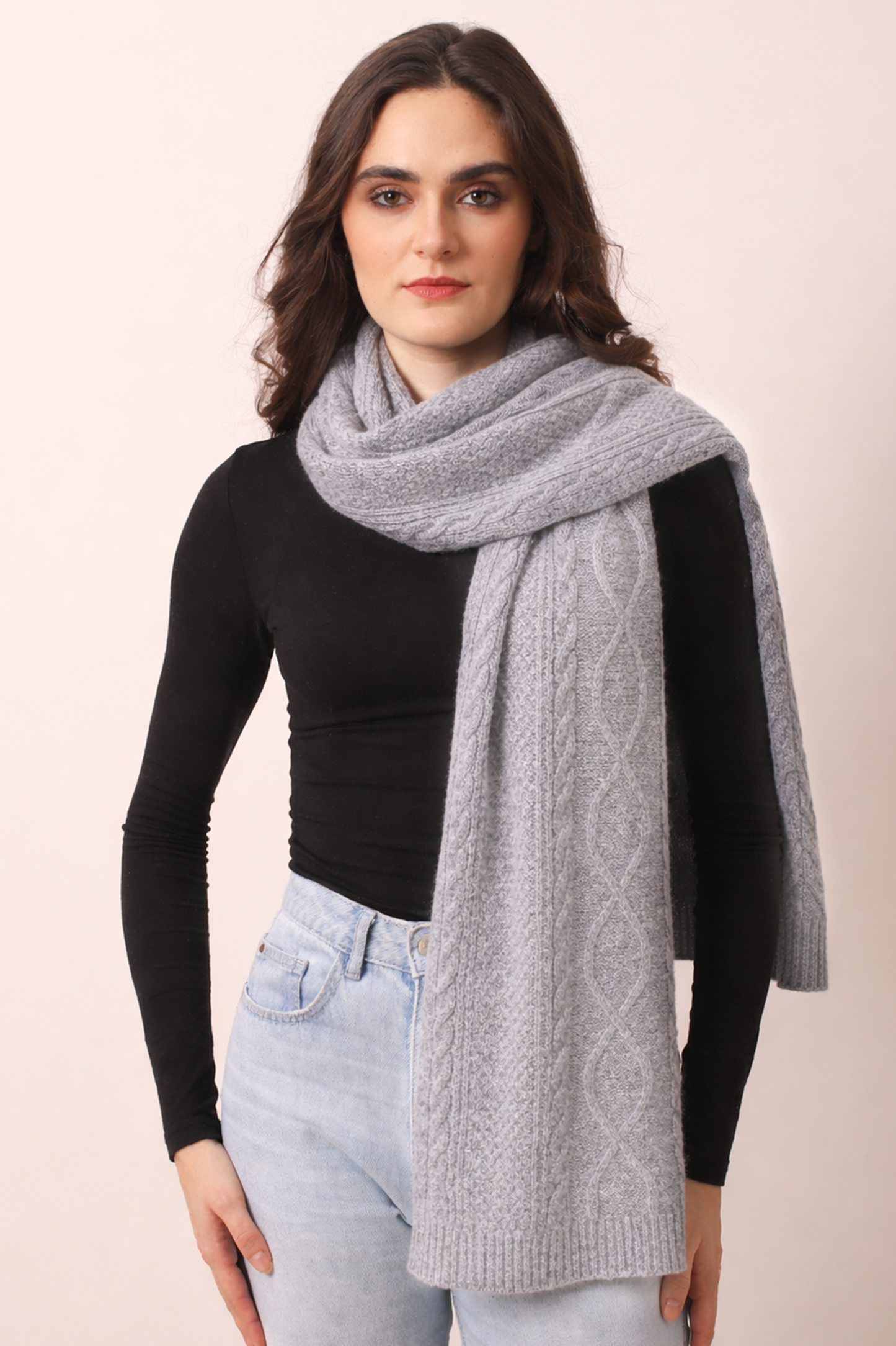 Mélange Cashmere Cable Knit Scarf 1- Pashma Women's