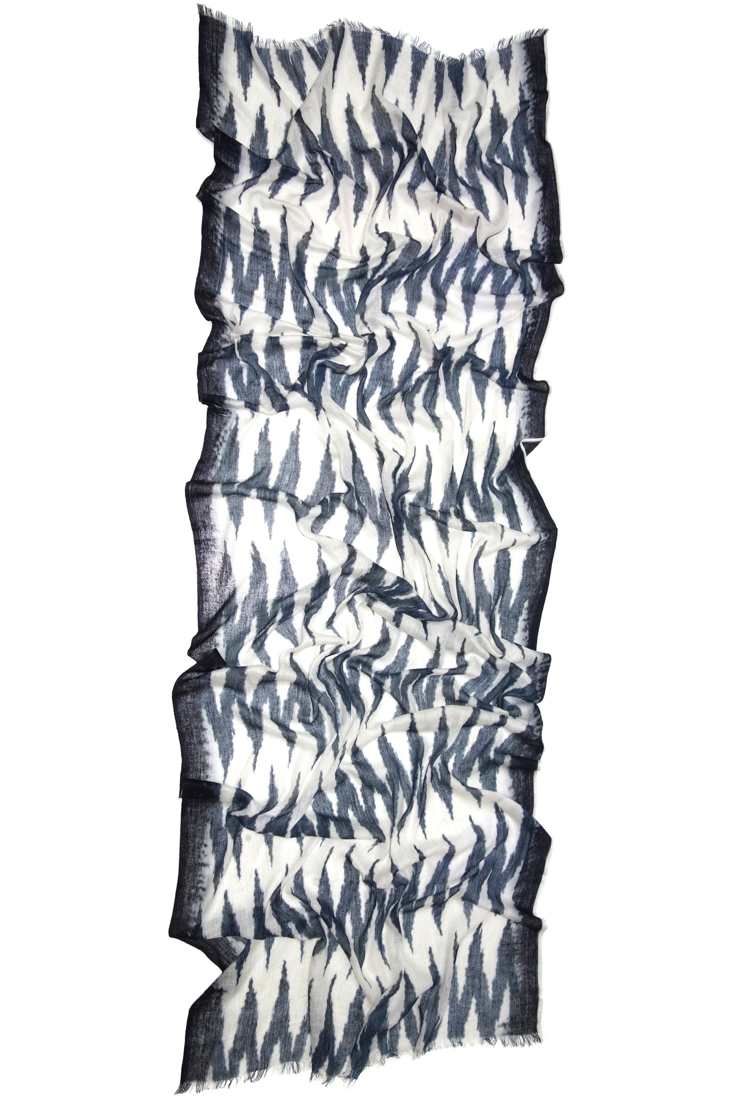 Navy Ikat Silk Cashmere Scarf 1- Pashma Women's