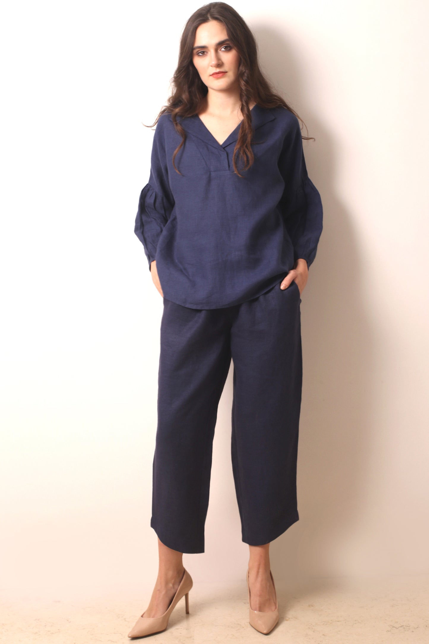 Navy Linen Tailored Pants 2- Pashma Women's