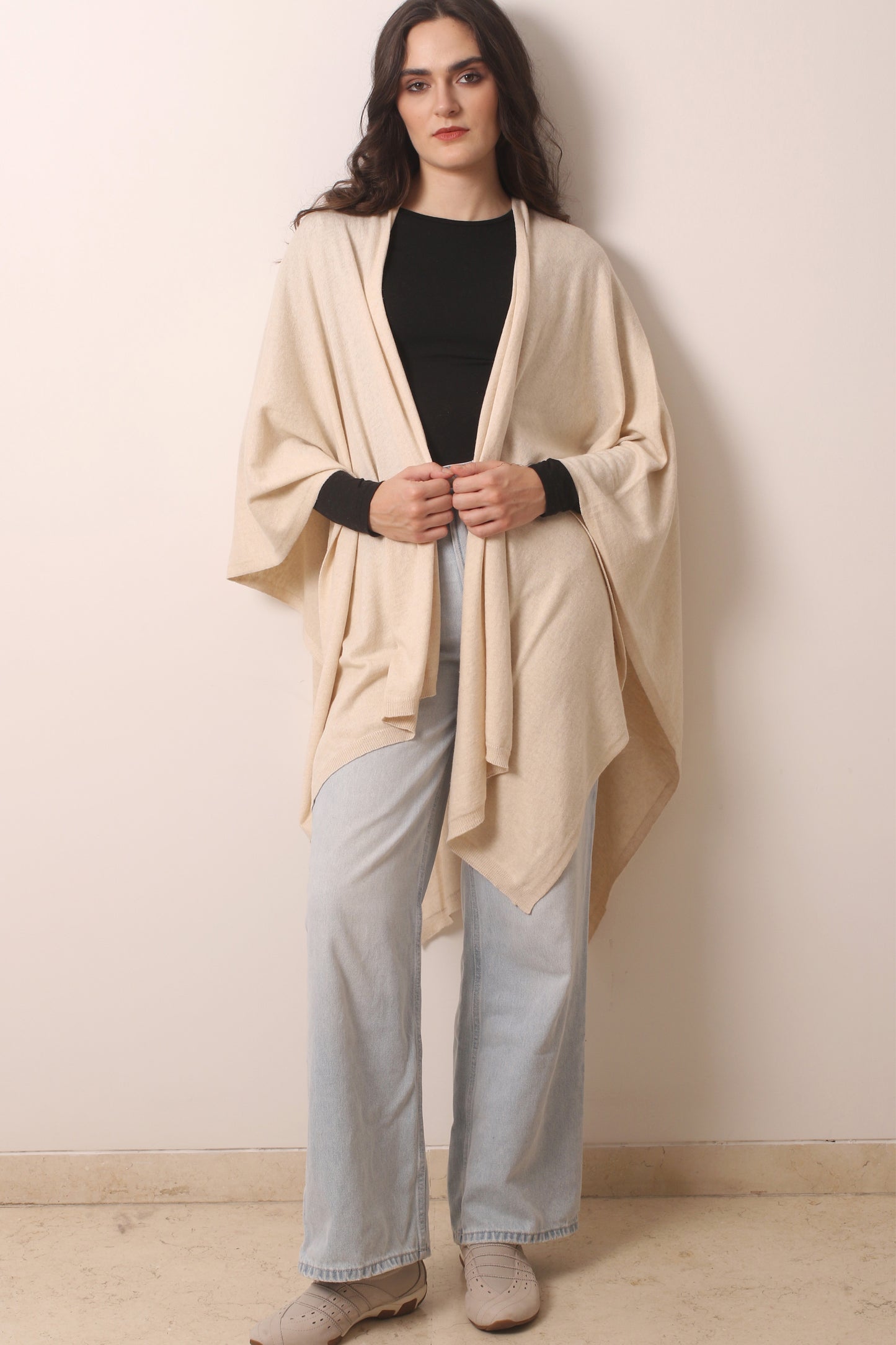 Oatmeal Mélange Cashmere Ruana 4- Pashma Women's