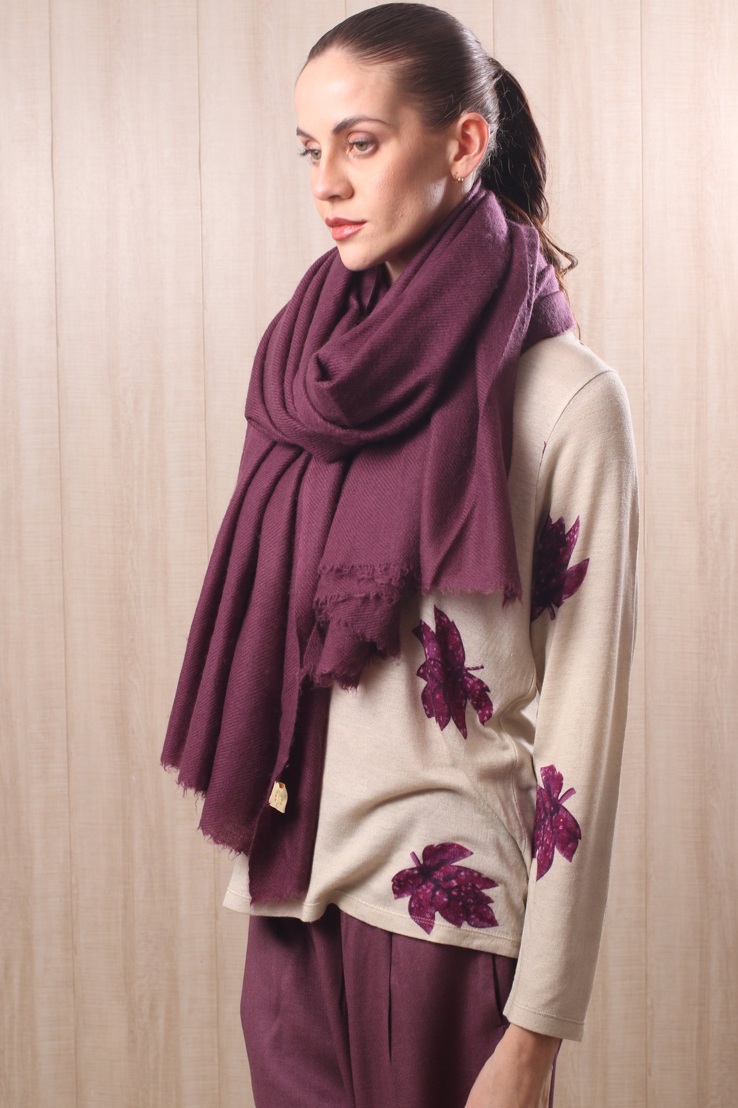 Plum Wine Felted Cashmere Scarf 3- Pashma Women's