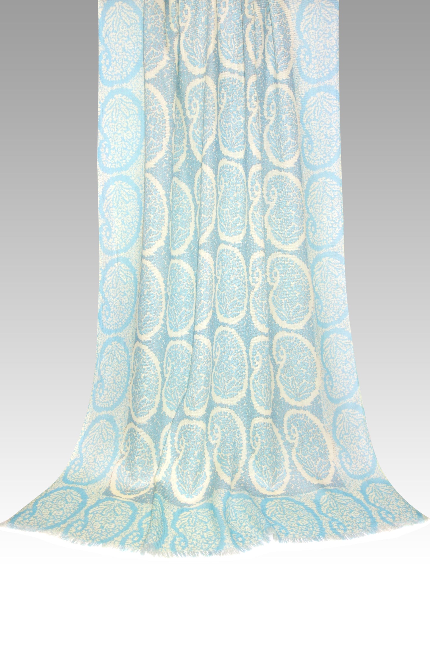Sky Blue Paisley Silk Cashmere Scarf - Pashma Women's