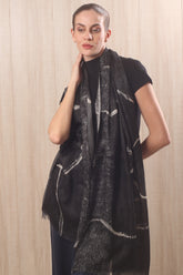 wool cashmere black & white abstract brushstrokes scarves