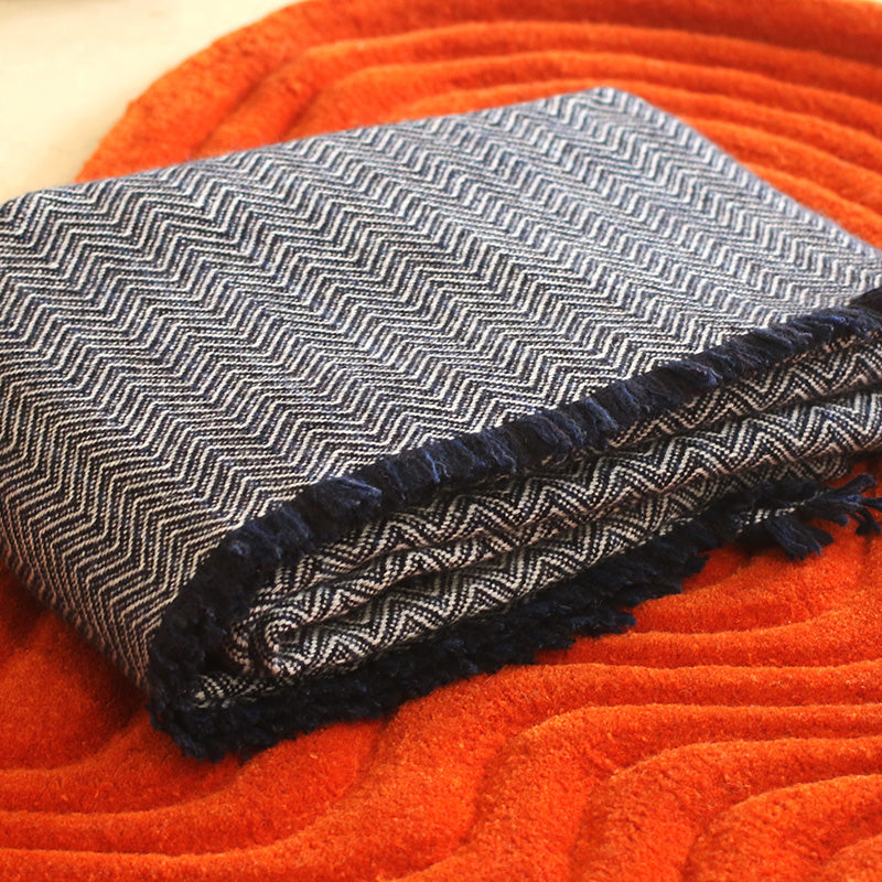 Midnight & Ivory Cashmere Herringbone Throw : Arthur