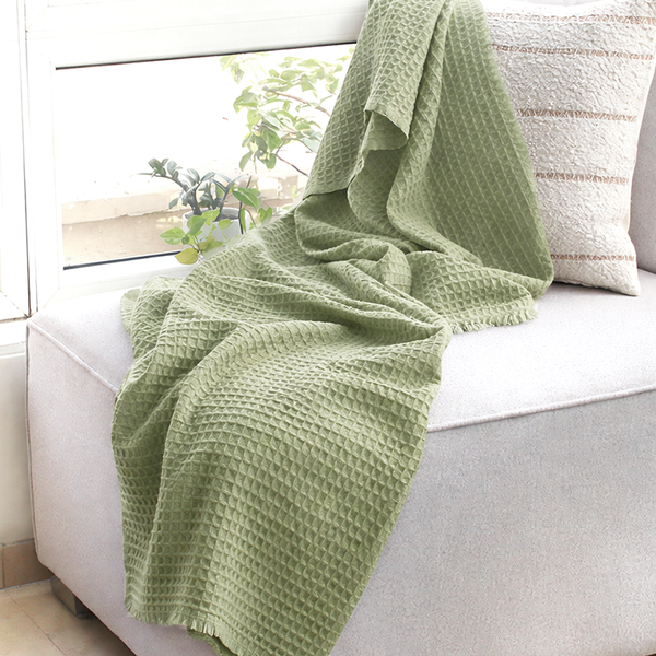 Sage Green Cashmere Waffle Throw : Kai