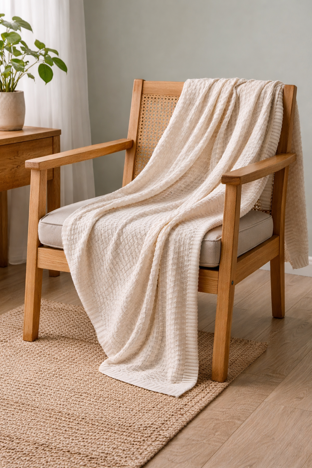 Cotton Hand Knitted Chunky Knit Throw :Edwin