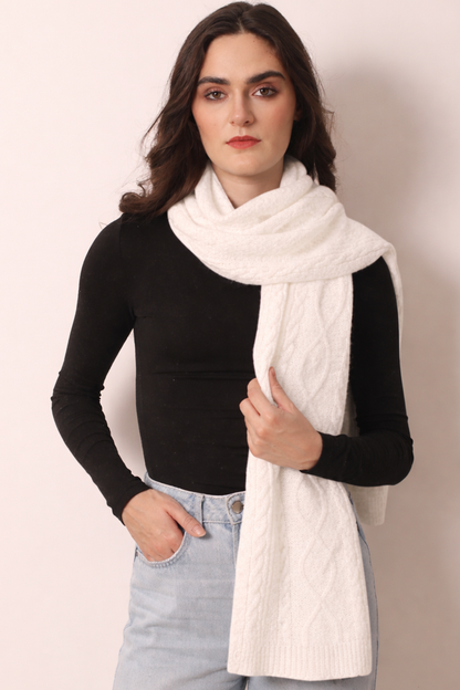Ivory Cashmere Cable Knit Scarf