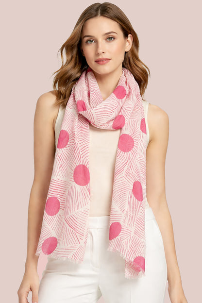 Ivory and Fuchsia Geometric Silk Cashmere Scarf