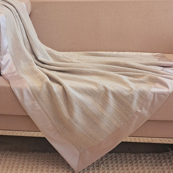 Cashmere Herringbone Silk Flange Throw : Atticus