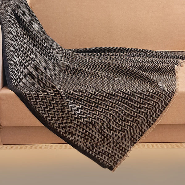 Midnight & Ivory Cashmere Herringbone Throw : Arthur