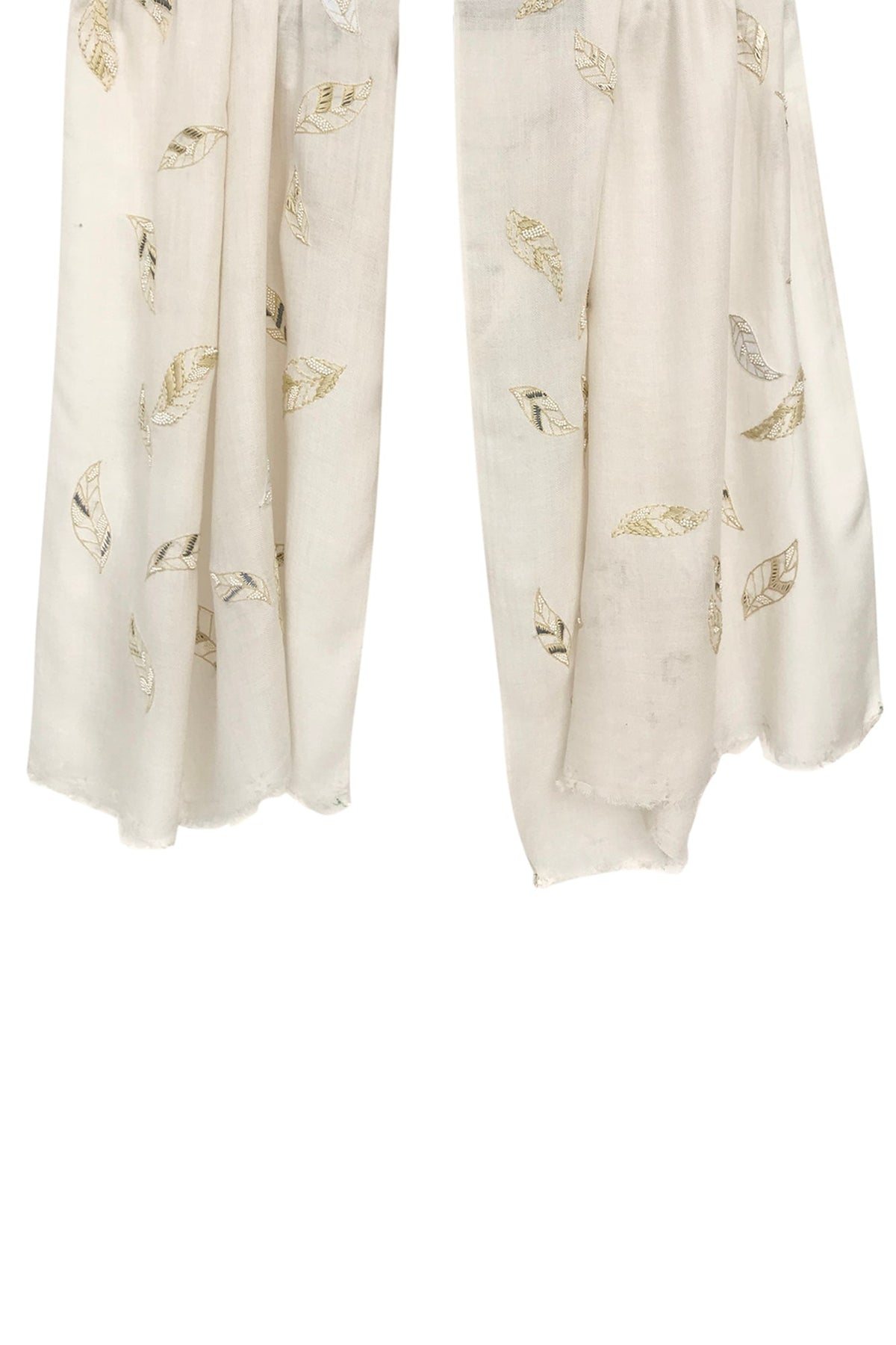 Silk Cashmere - Ivory Leaf Sequined Scarf