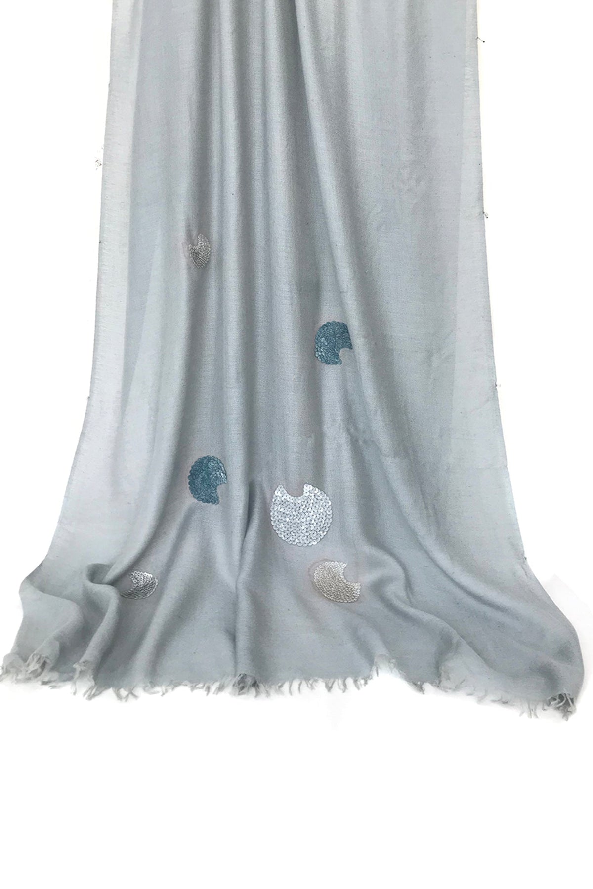 Silk Cashmere - Smoke Blue Sequined Scarf
