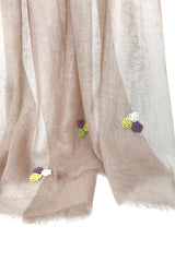 Beige Embroidered Silk Linen Cashmere Scarf