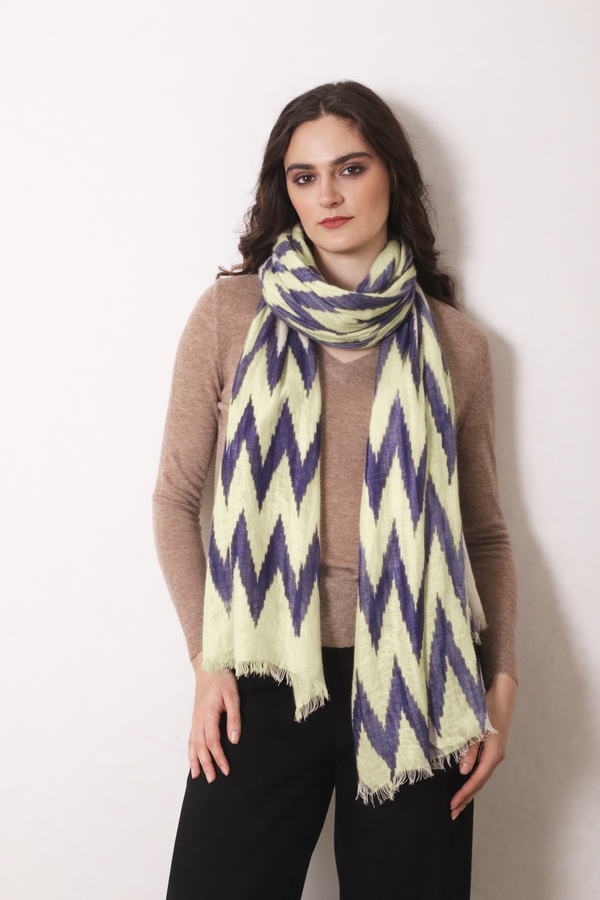 Beige Ikat Silk Cashmere Scarf 1 - Pashma Women's