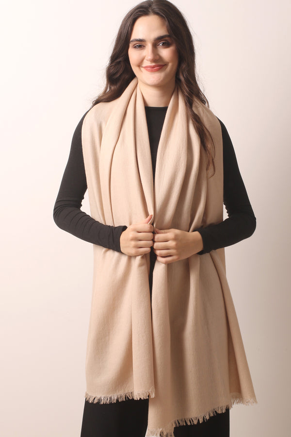 Beige Silk Cashmere Twill Scarf- Pashma Women's