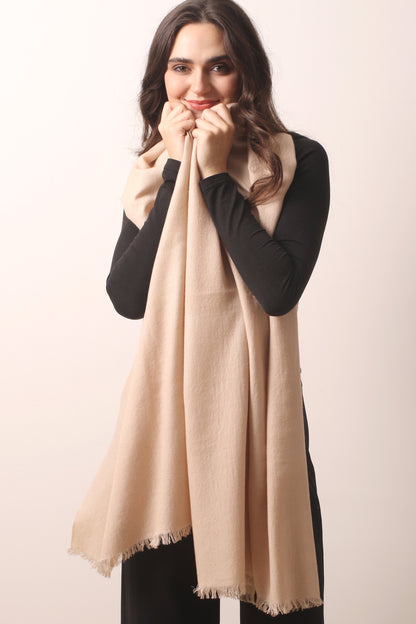 Beige Silk Cashmere Twill Scarf 2- Pashma Women's