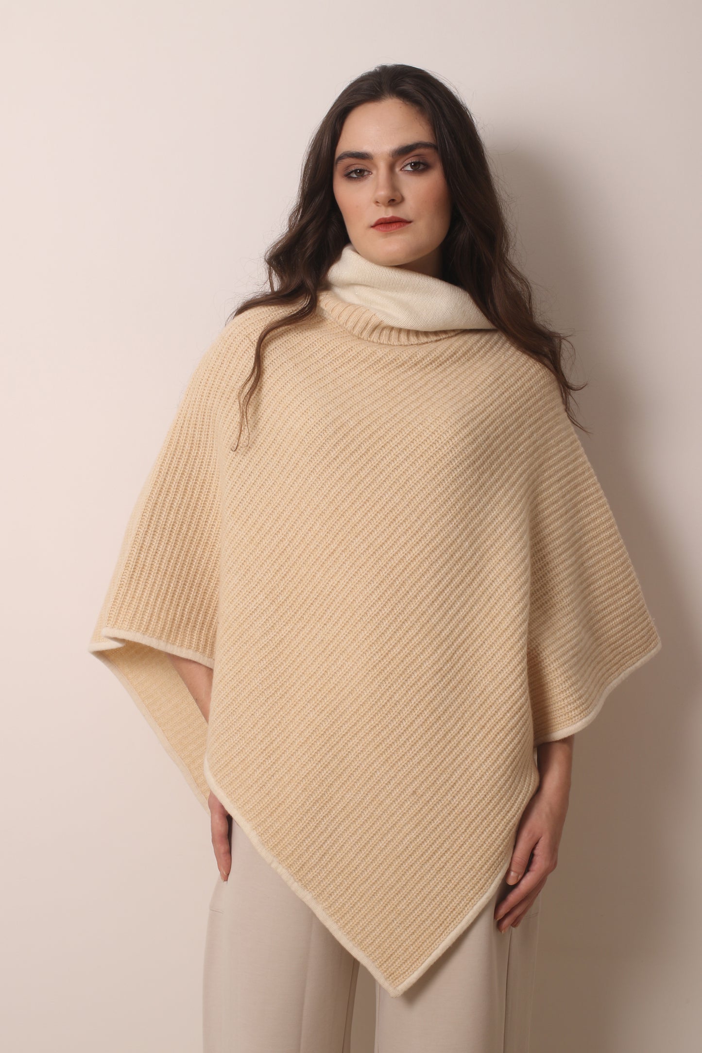 Beige Triangular Cashmere Poncho- Pashma Women's