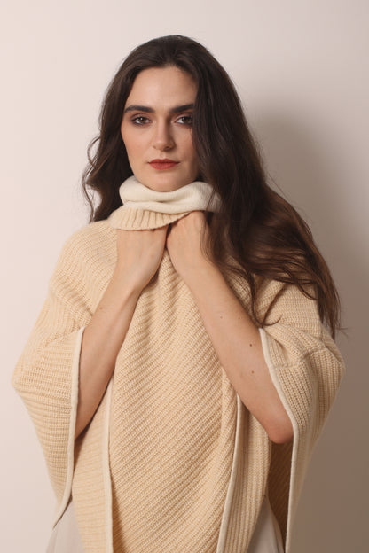 Beige Triangular Cashmere Poncho 1- Pashma Women's