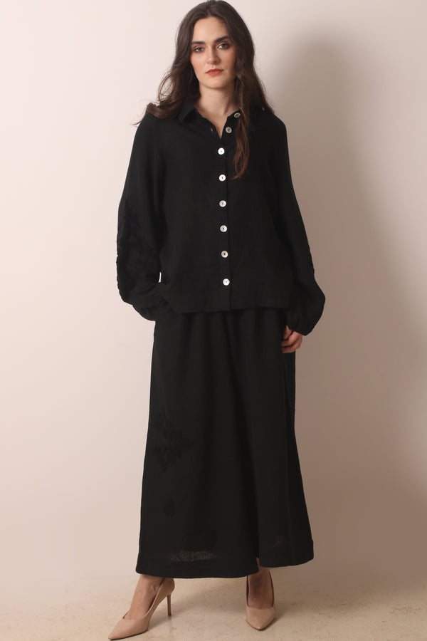 Black Buckley Embroidered Linen Co-Ord Set- Pashma Women's