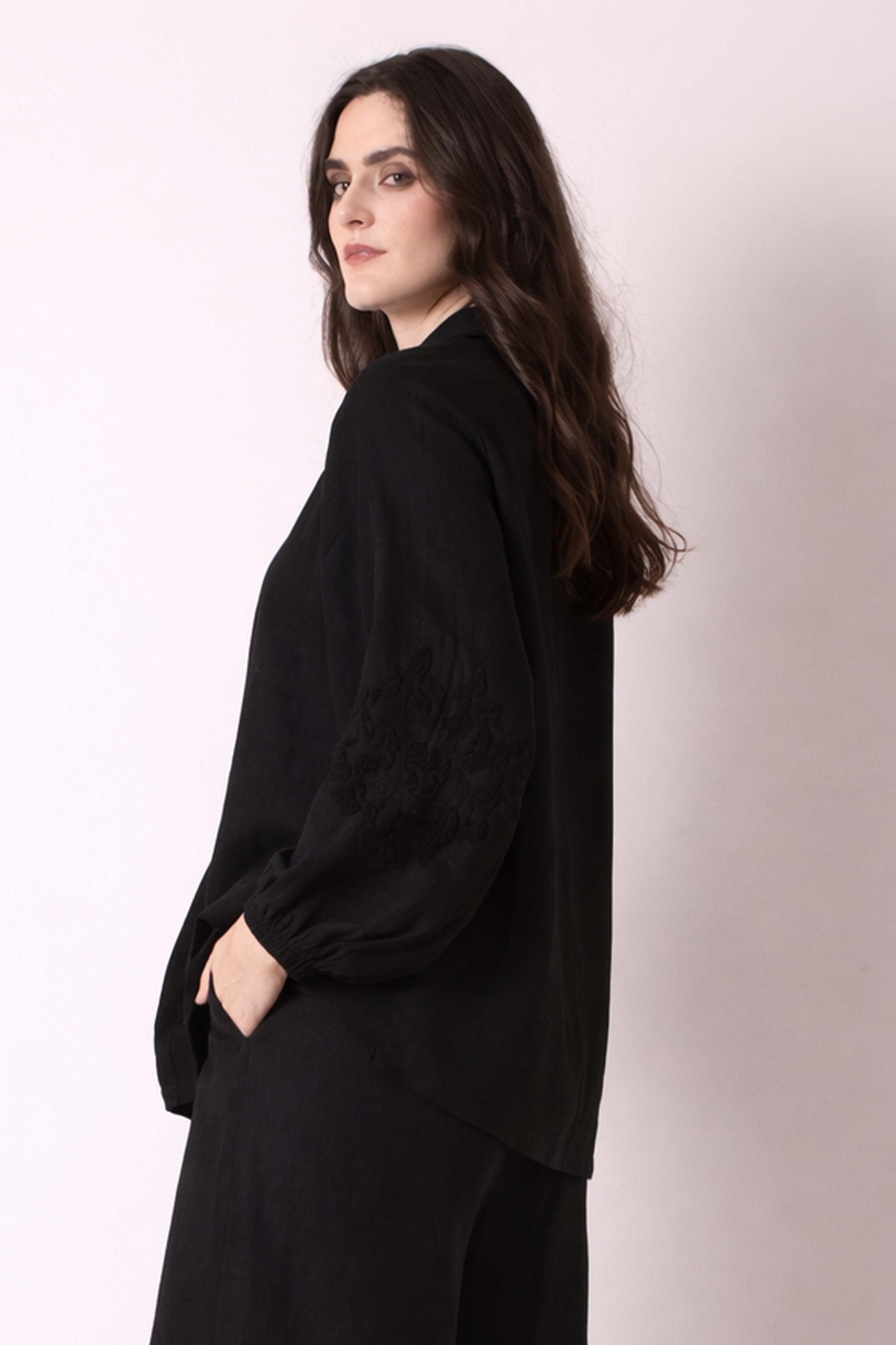Black Buckley Embroidered Linen Shirt 3- Pashma Women's