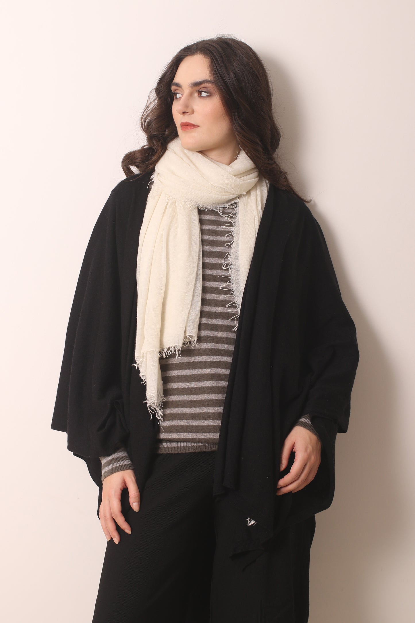 Black Cotton Cashmere Ruana 1- Pashma Women's