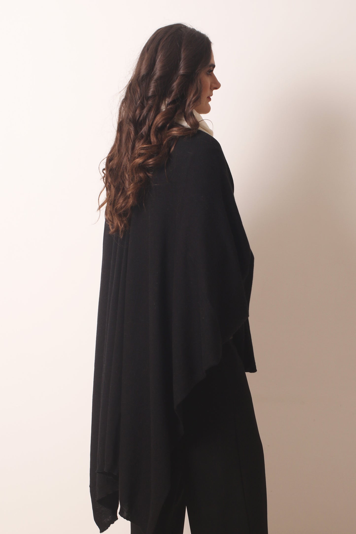 Black Cotton Cashmere Ruana 3- Pashma Women's