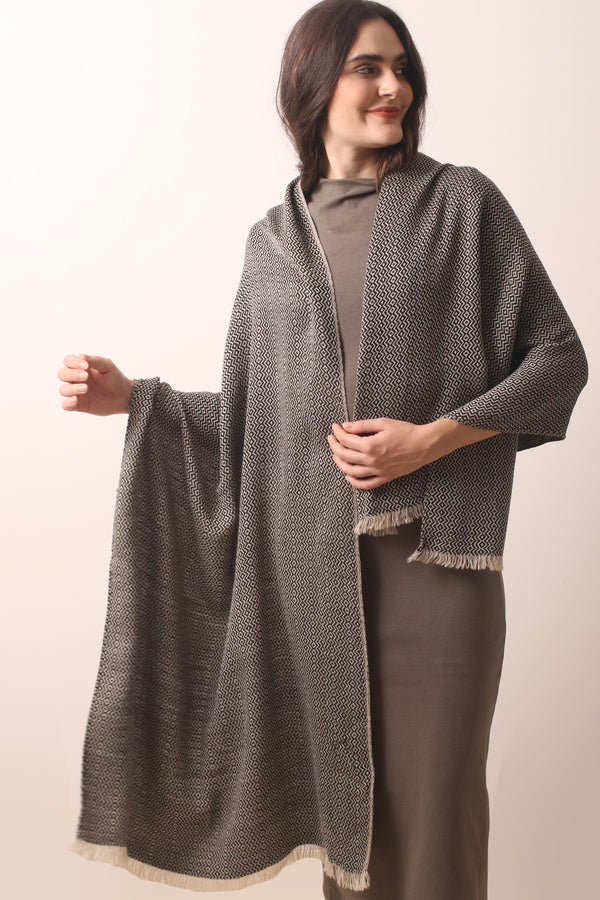 Black & White Bird's Eye Cashmere Scarf 5- Pashma Women's