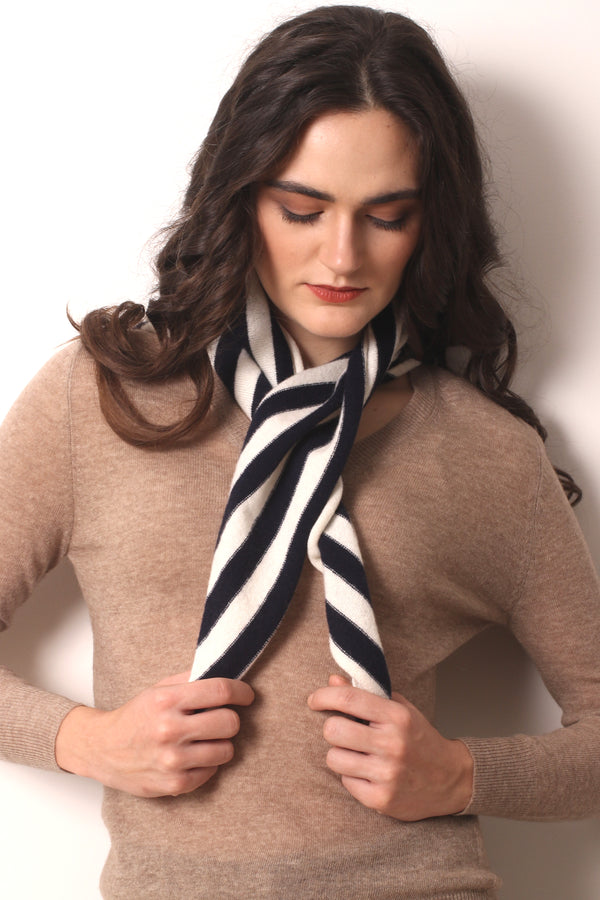 Black and Grey Striped Triangular Scarf 1- Pashma Women's