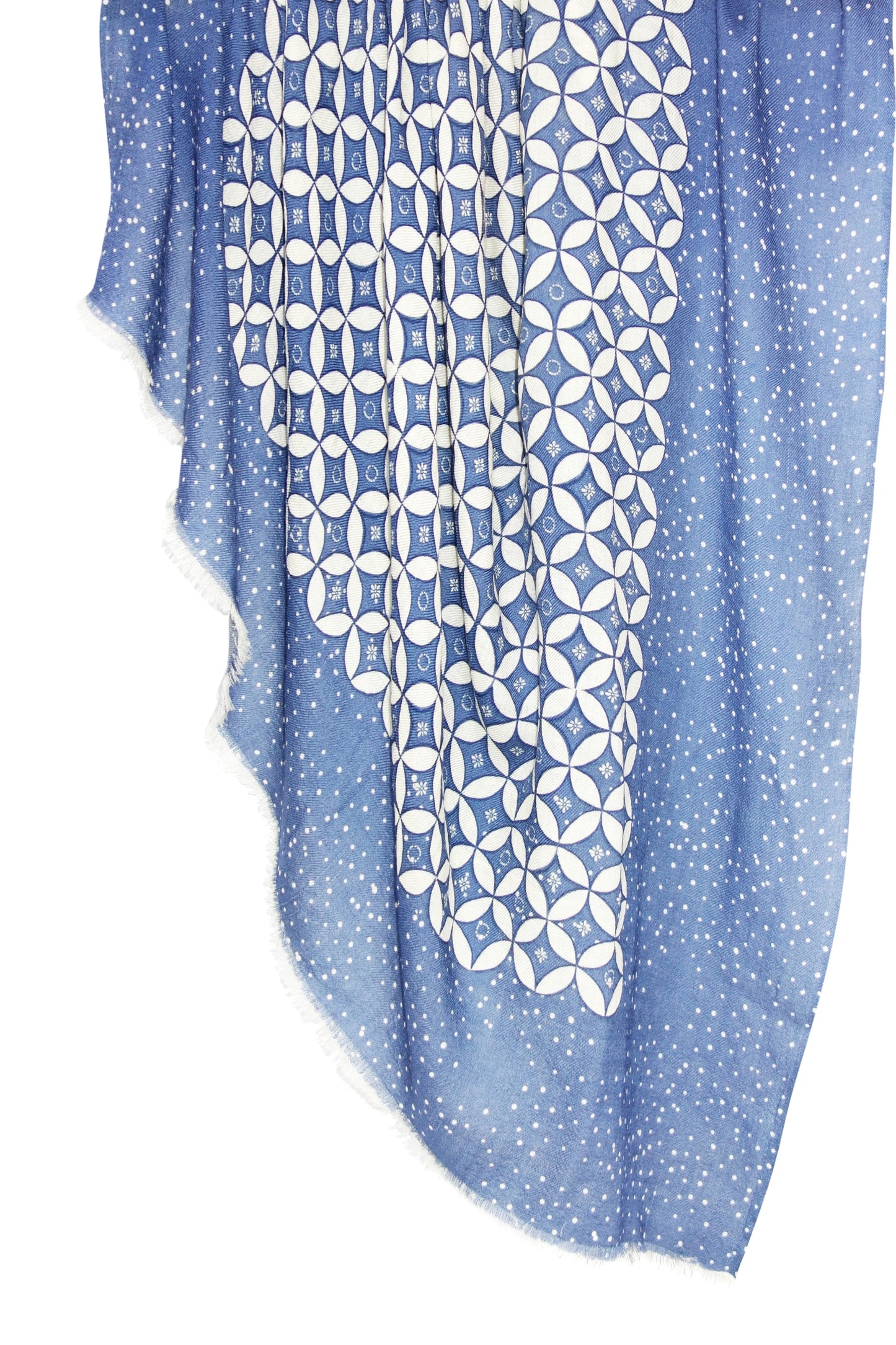 Blue Geometric wool cashmere twill scarf - Pashma Women's