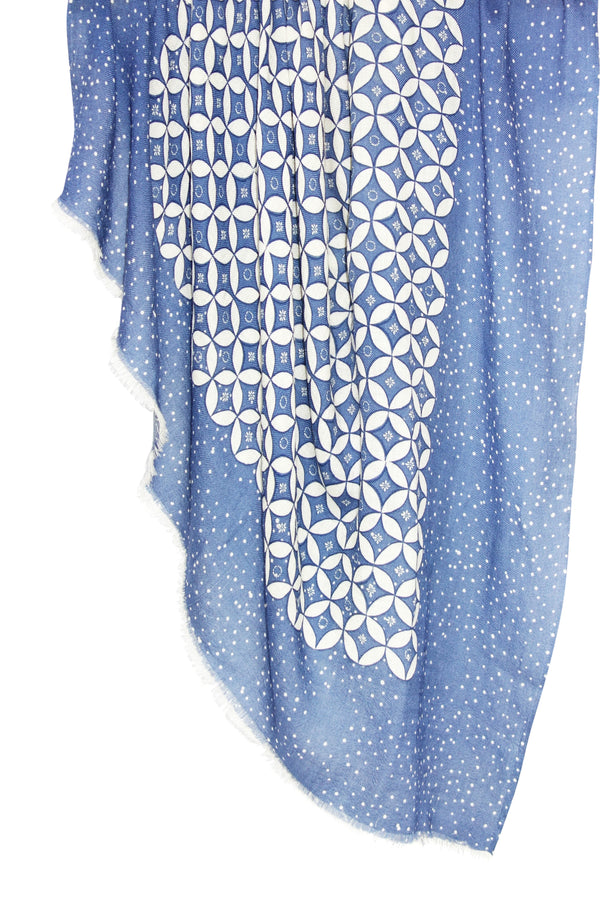 Blue Geometric wool cashmere twill scarf - Pashma Women's
