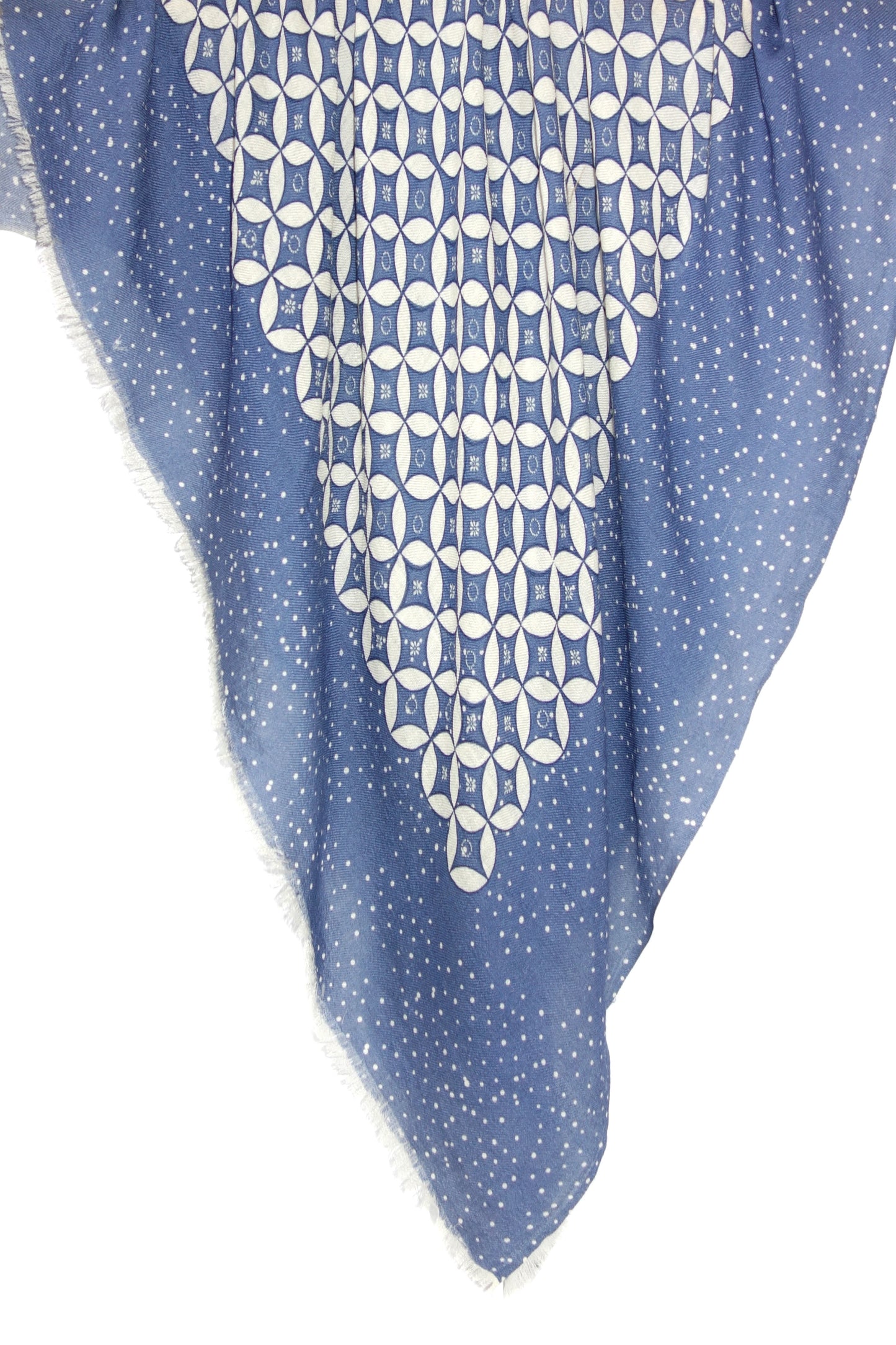 Blue Geometric wool cashmere twill scarf 1- Pashma Women's