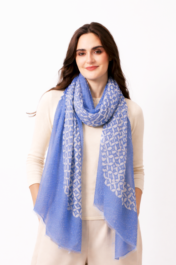 Skyline Geometric Wool Cashmere Twill Scarf