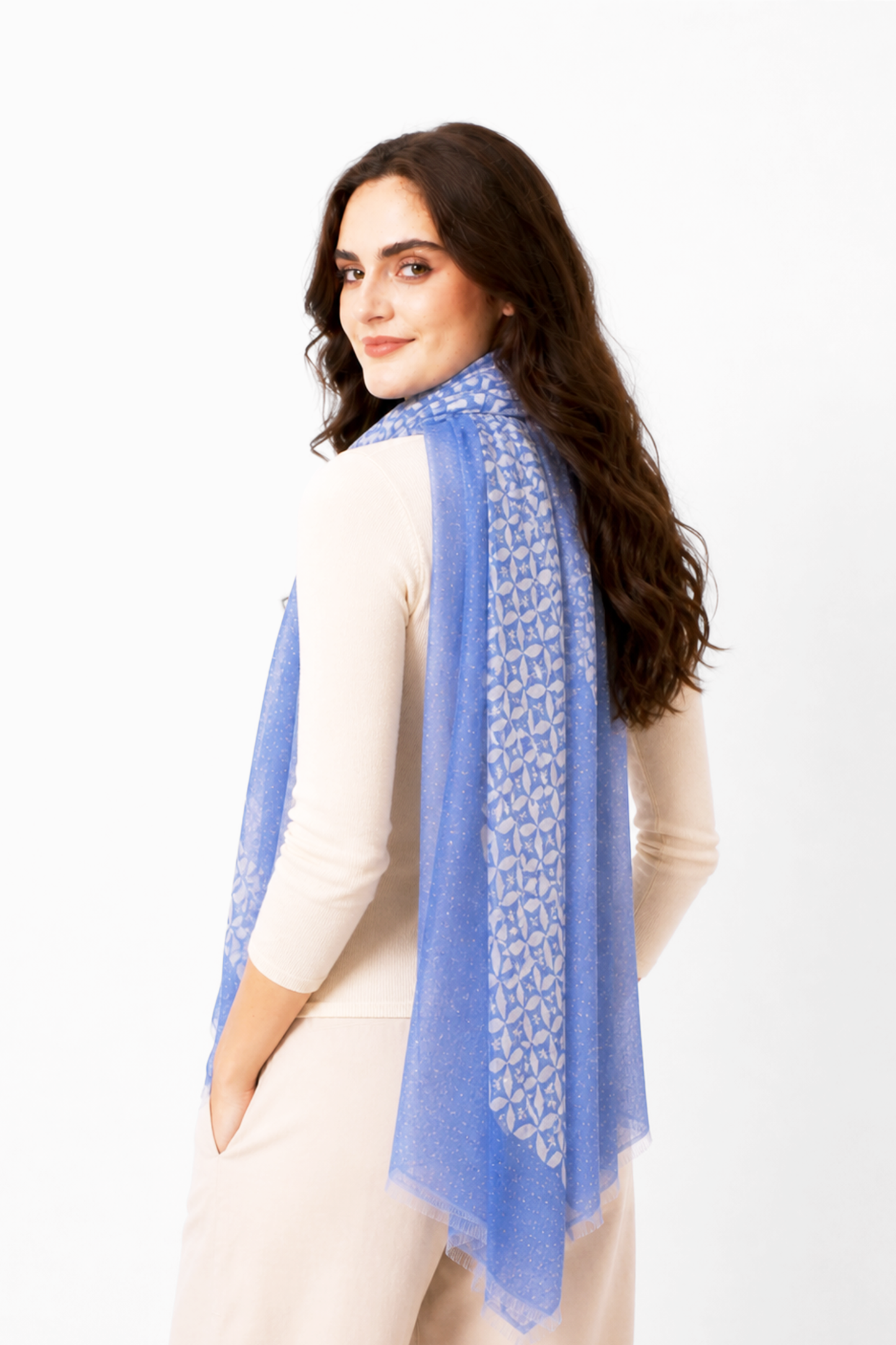 Skyline Geometric Wool Cashmere Twill Scarf