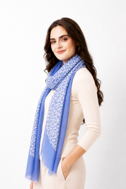 Skyline Geometric Wool Cashmere Twill Scarf