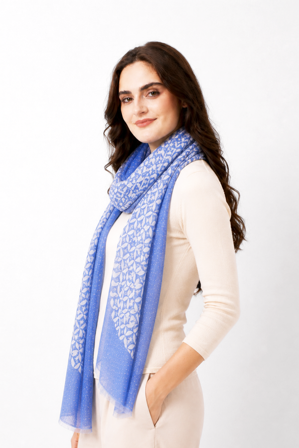 Skyline Geometric Wool Cashmere Twill Scarf