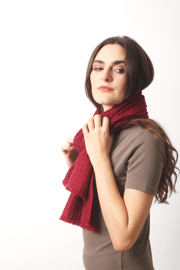 Bordeaux Waffle Weave Cashmere Scarf