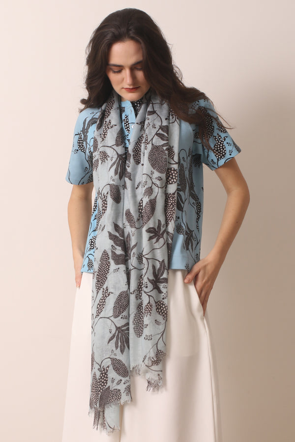 Botanical Printed Silk Cashmere Scarf 1- Pashma Women's